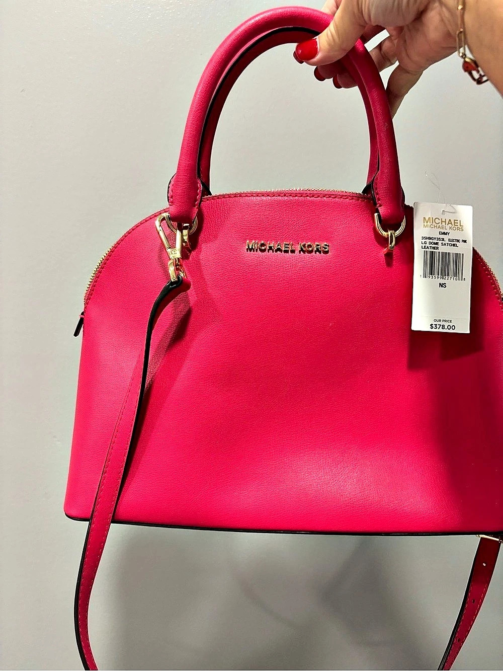 Michael Kors Emmy Large Dome Satchel Leather Satchel in Pink NWT